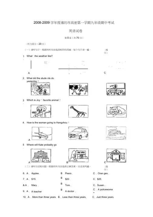 2008-2009学年潍坊高密第一学期九年级期中考试0001