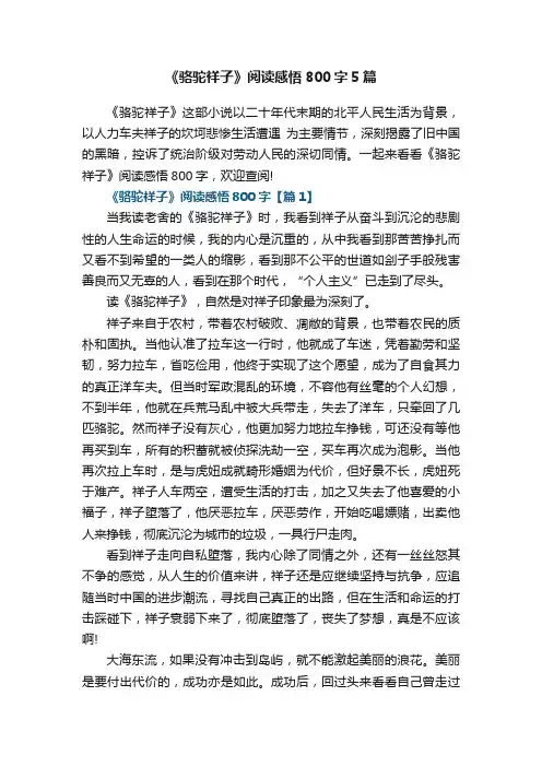 《骆驼祥子》阅读感悟800字精选5篇