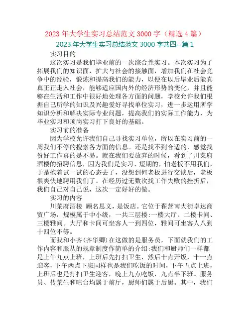 2023年大学生实习总结范文3000字(精选4篇)