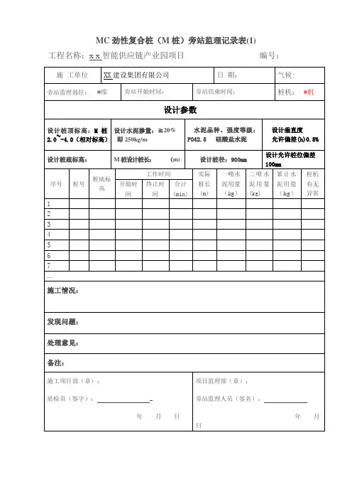 新型劲性复合桩旁站记录表
