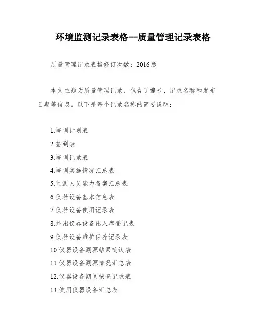 环境监测记录表格--质量管理记录表格