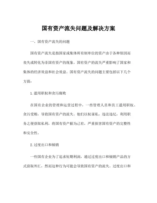 国有资产流失问题及解决方案