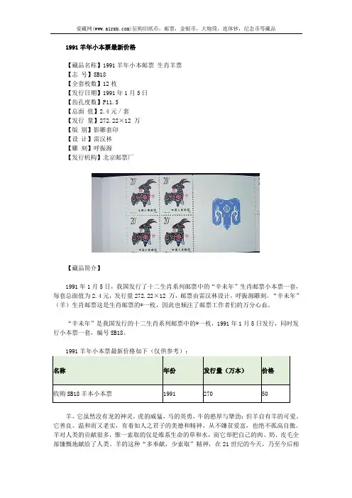 1991羊年小本票最新价格