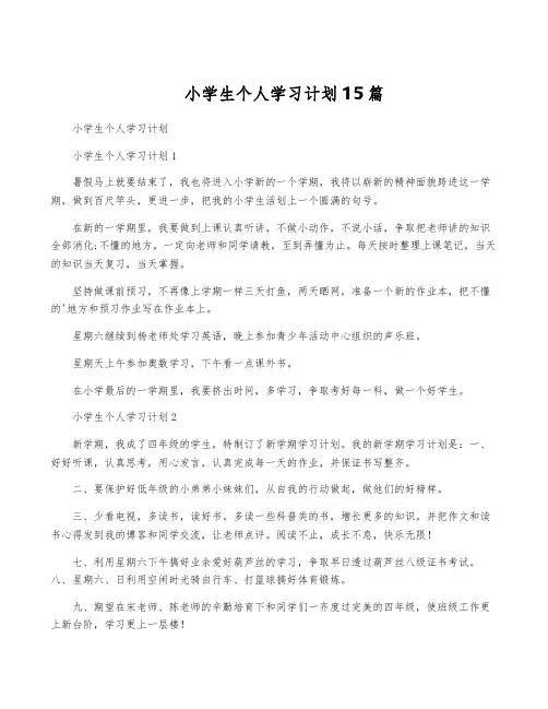 小学生个人学习计划15篇