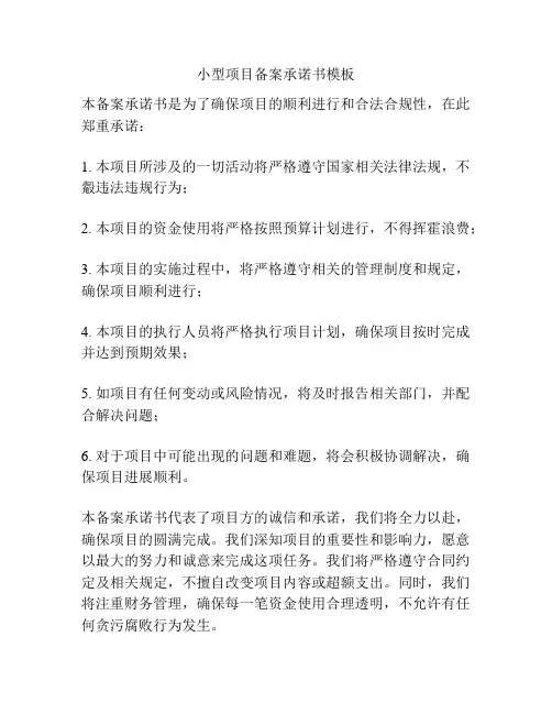 小型项目备案承诺书模板