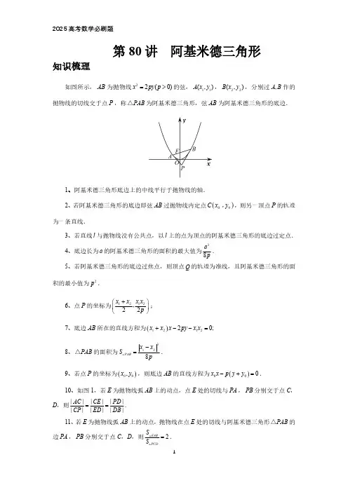 2025高考数学必刷题  第80讲、阿基米德三角形(学生版)