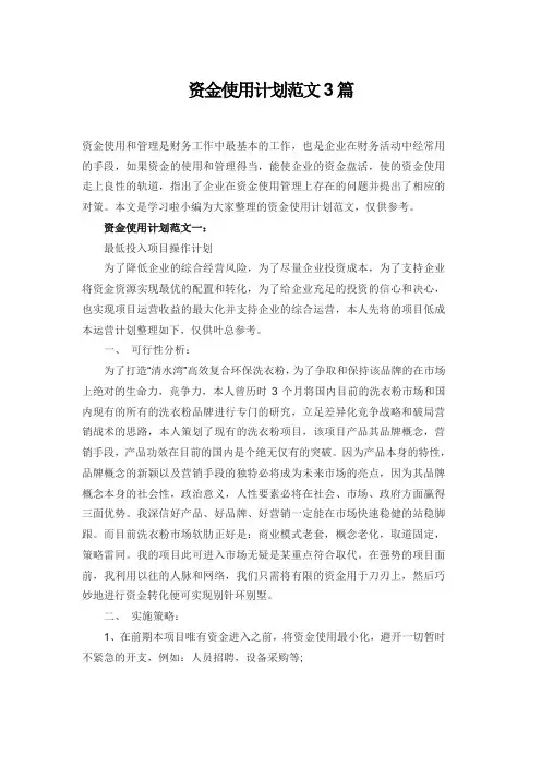 资金使用计划范文3篇