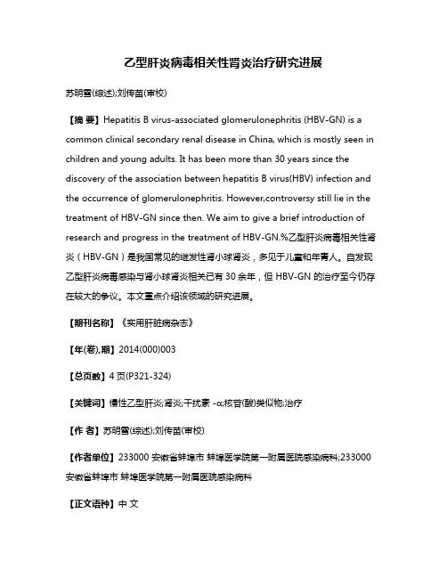 乙型肝炎病毒相关性肾炎治疗研究进展