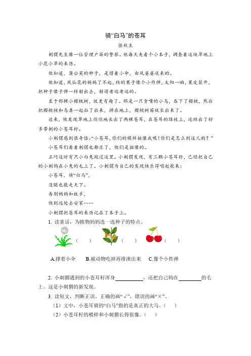 阅读理解训练《骑白马的苍耳》附答案
