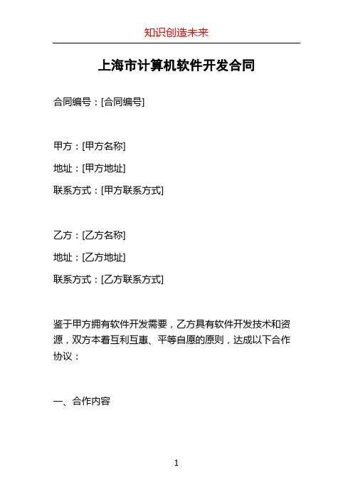 上海市计算机软件开发合同