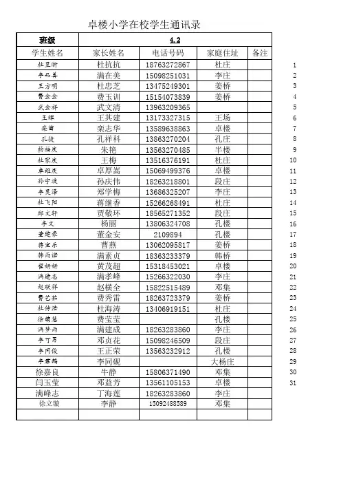 学生通讯录4.2班