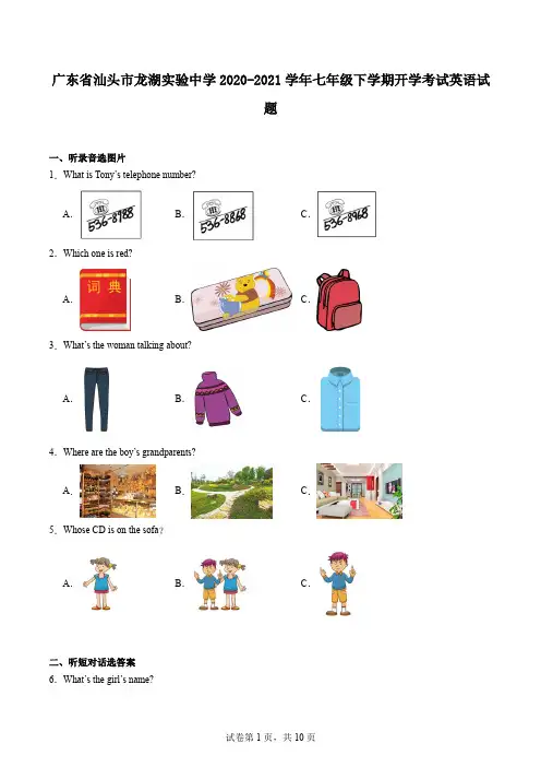 广东省汕头市龙湖实验中学2020-2021学年七年级下学期开学考试英语试题