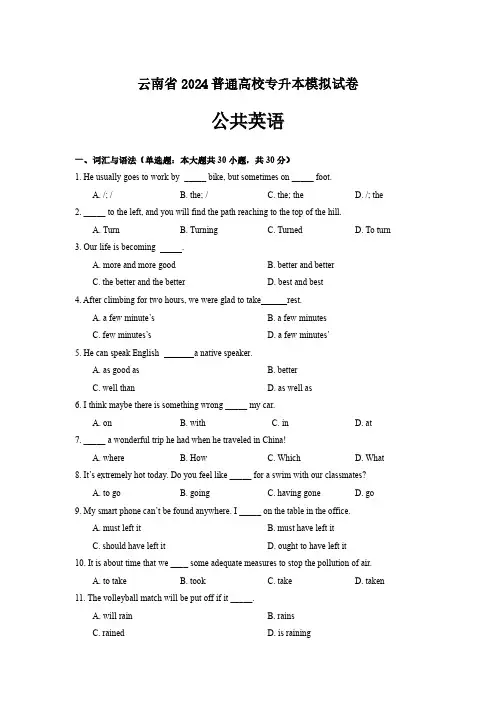 云南省2024普通高校专升本模拟试卷