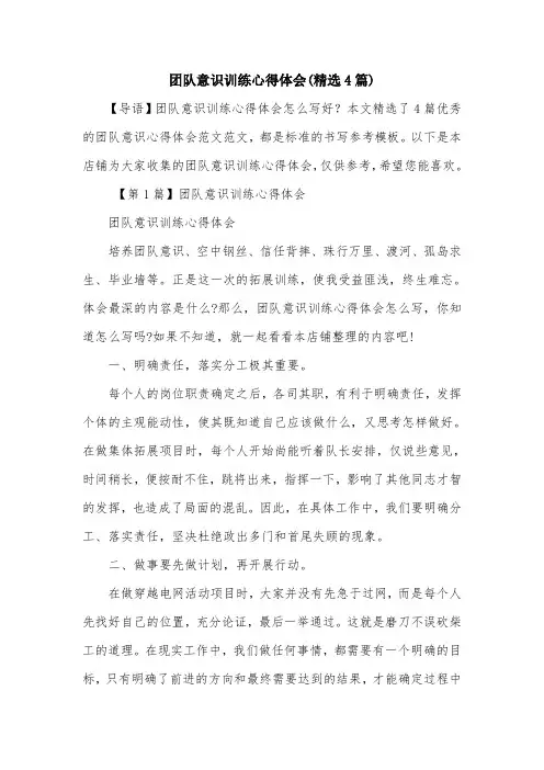 团队意识训练心得体会(精选4篇)