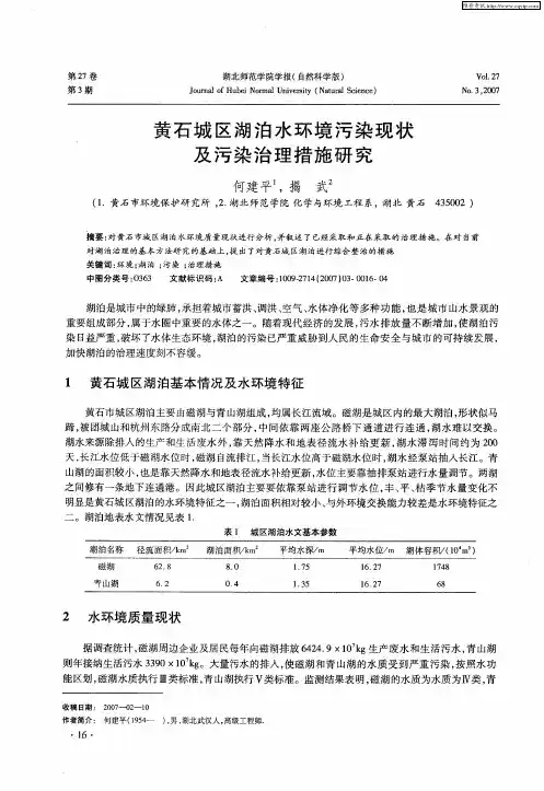 黄石城区湖泊水环境污染现状及污染治理措施研究