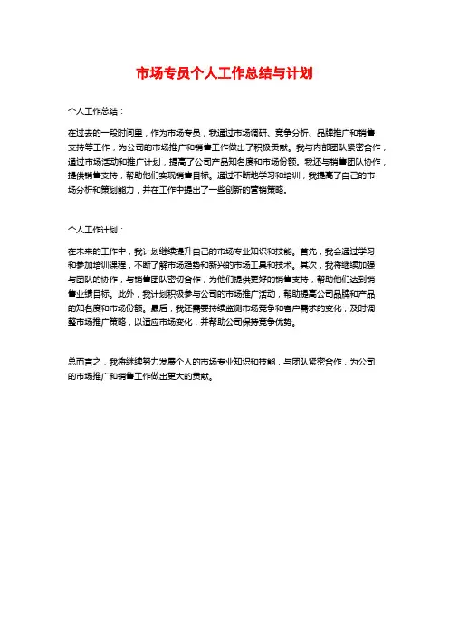 市场专员个人工作总结与计划