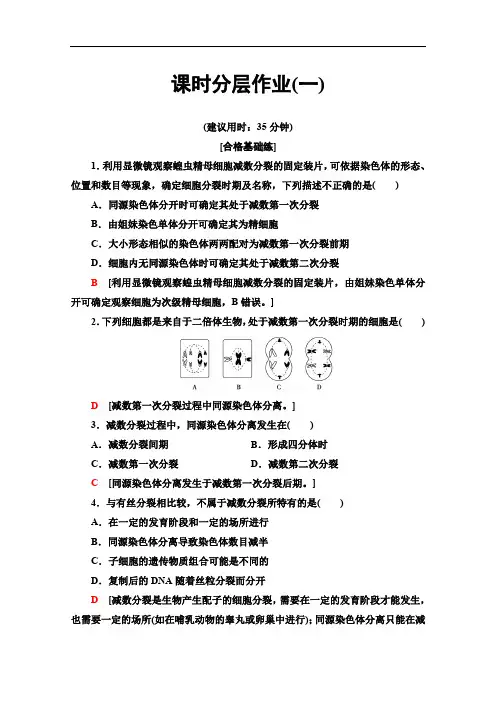 中图版高中生物必修二课时分层作业1减数分裂与配子形成
