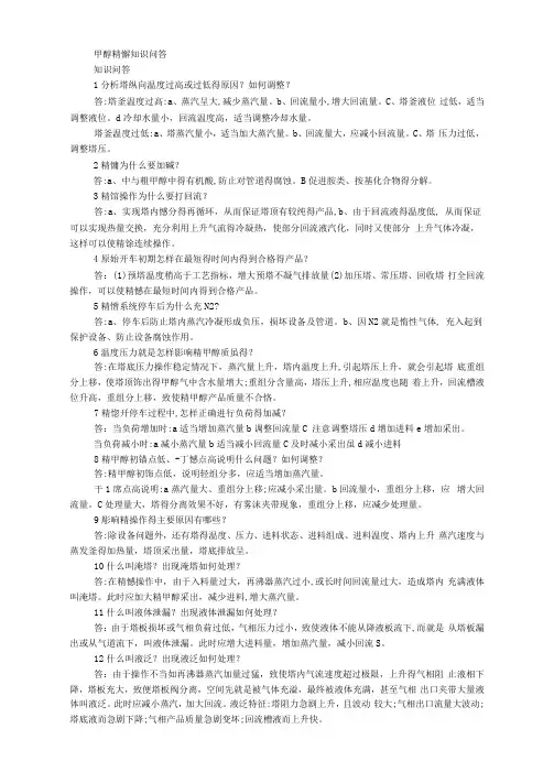 甲醇精馏知识问答