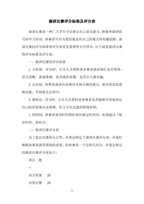 演讲比赛评分标准及评分表