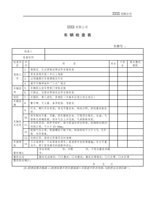 车辆安全检查表模板