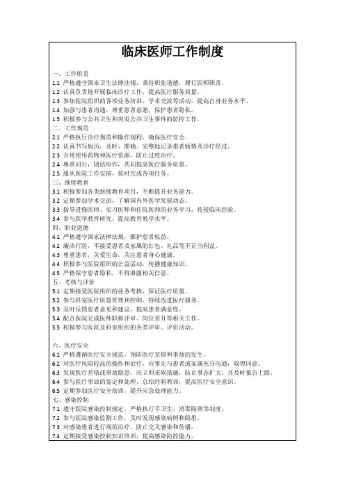 临床医师工作制度