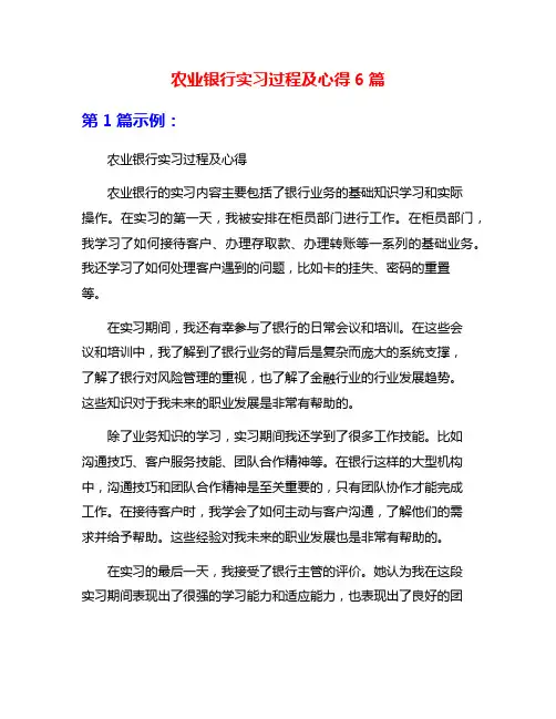 农业银行实习过程及心得6篇
