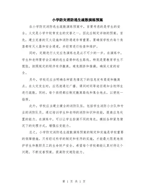 小学防灾消防逃生疏散演练预案