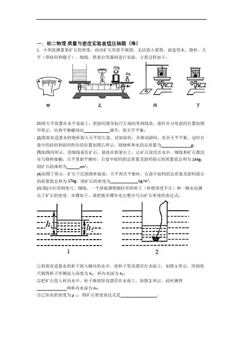 深圳深圳市宝安区实验学校物理质量与密度实验单元达标训练题(Word版 含答案)