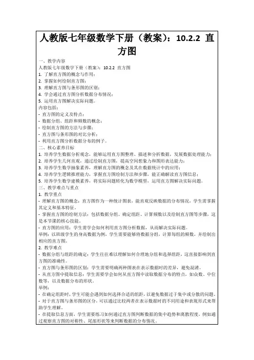 人教版七年级数学下册(教案)：10.2.2直方图