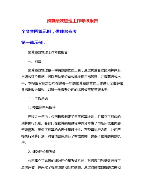 预算绩效管理工作考核报告