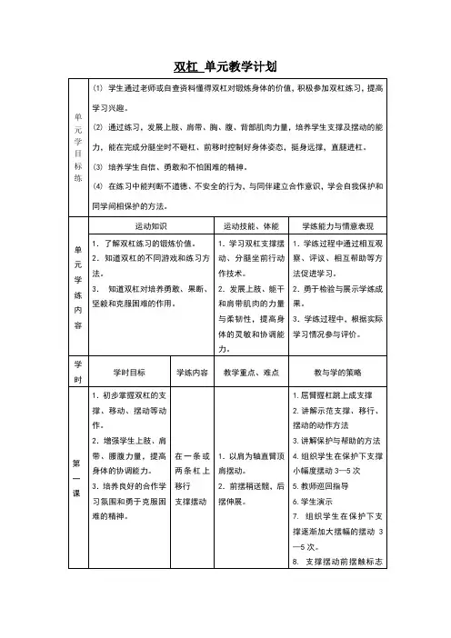 双杠单元教学计划