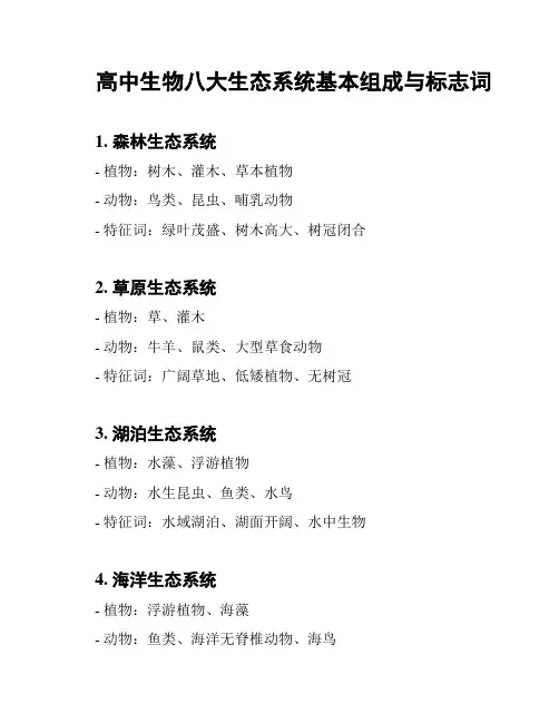 高中生物八大生态系统基本组成与标志词