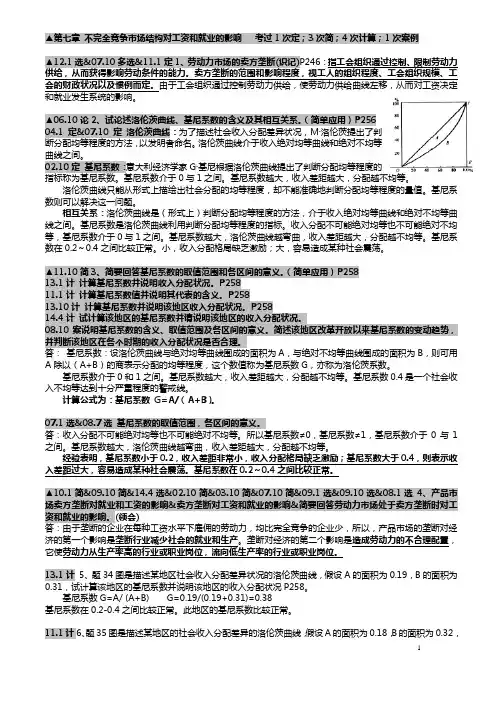 最新自考《劳动经济学》7第七章 不完全竞争市场结构对工资和就业的影响