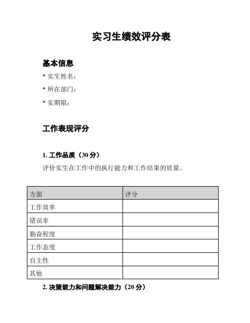 实习生绩效评分表