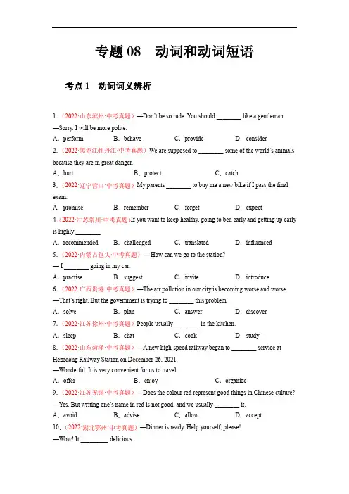 专题08 动词和动词短语中考英语真题分项汇编 (原卷版)