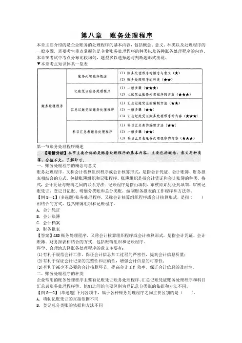 2015年会计从业新大纲《会计基础》第八章+账务处理程序.docx