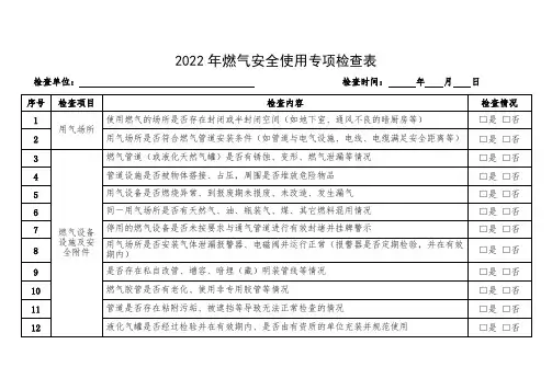 食堂爆炸-2022燃气安全使用专项检查表