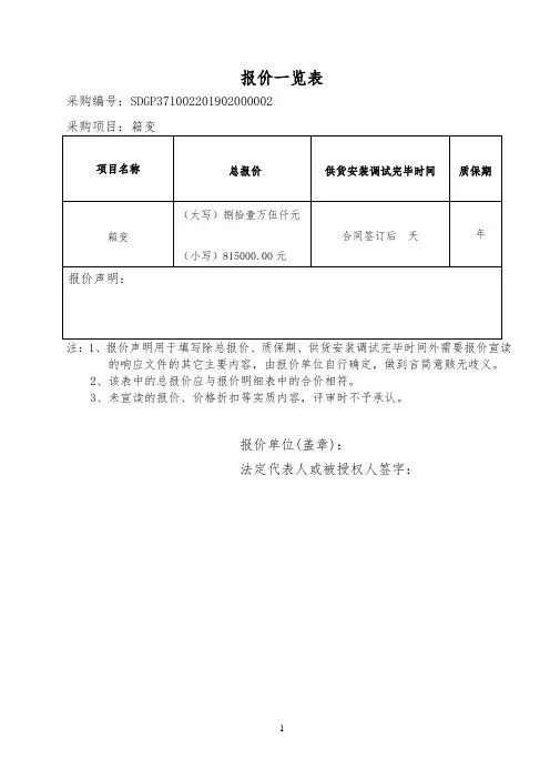 报价一览表