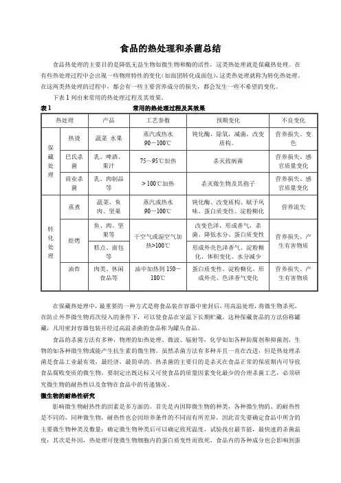 食品的热处理和杀菌总结