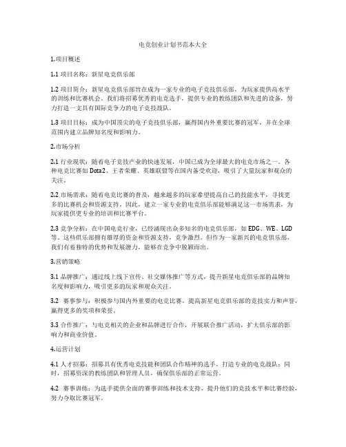 电竞创业计划书范本大全