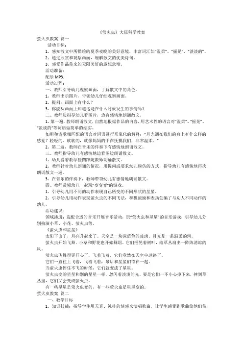 《萤火虫》大班科学教案