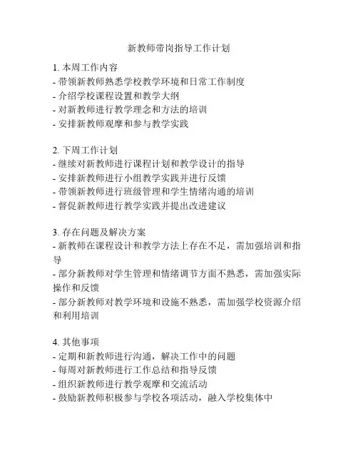 新教师带岗指导工作计划