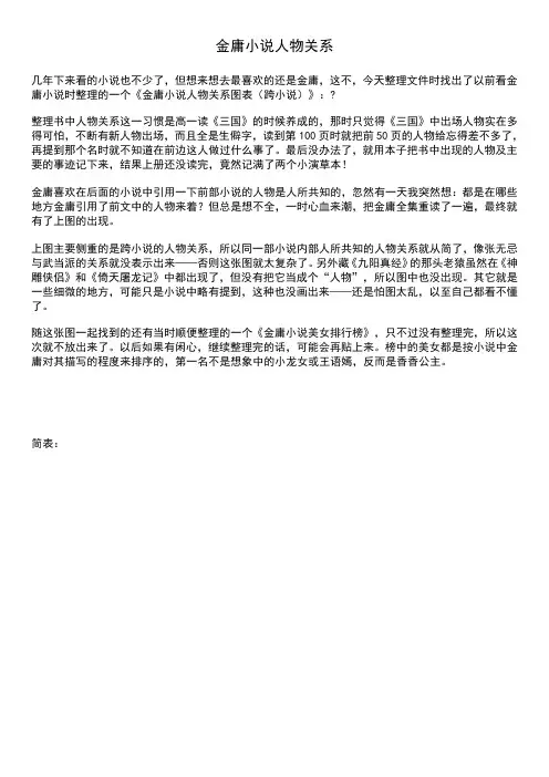 金庸小说人物关系图表明细【含简表_繁表】