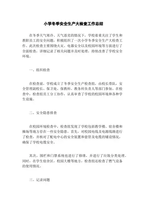 小学冬季安全生产大检查工作总结