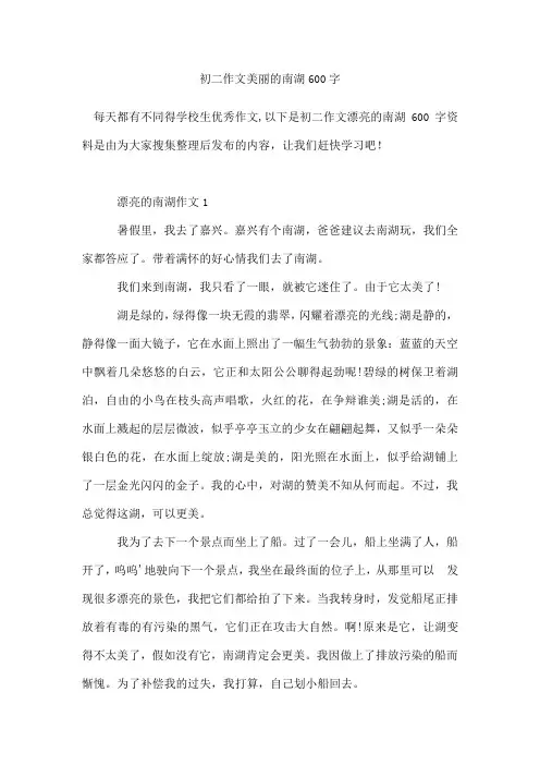 初二作文美丽的南湖600字