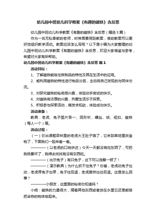 幼儿园中班幼儿科学教案《有趣的磁铁》含反思（精选5篇）