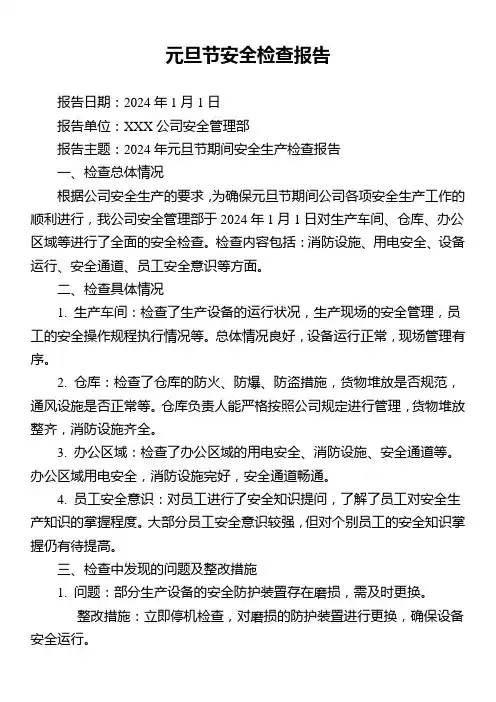 元旦节安全检查报告
