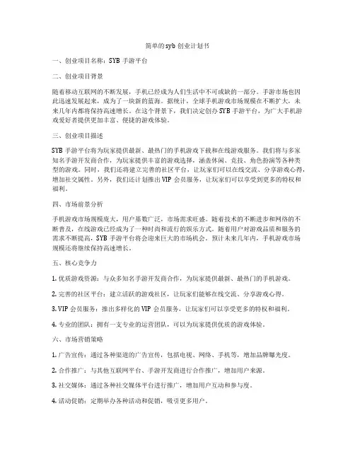 简单的syb创业计划书