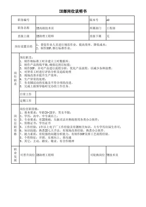 IE高级技术员岗位说明书
