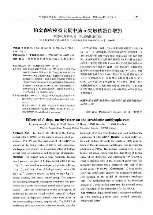 帕金森病模型大鼠中脑α-突触核蛋白增加